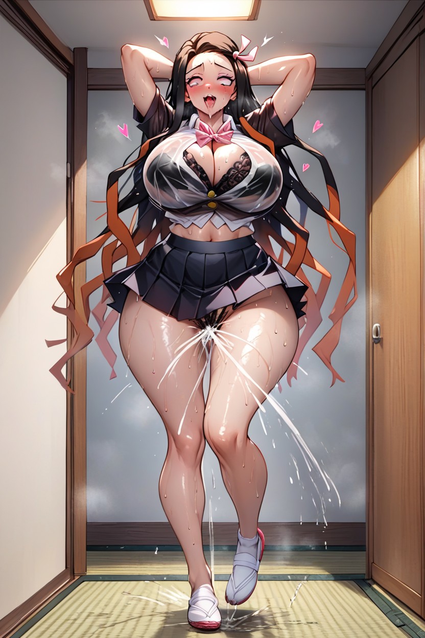 Hand Covering Vagina, Nezuko Kamado, De Pie Porno IA