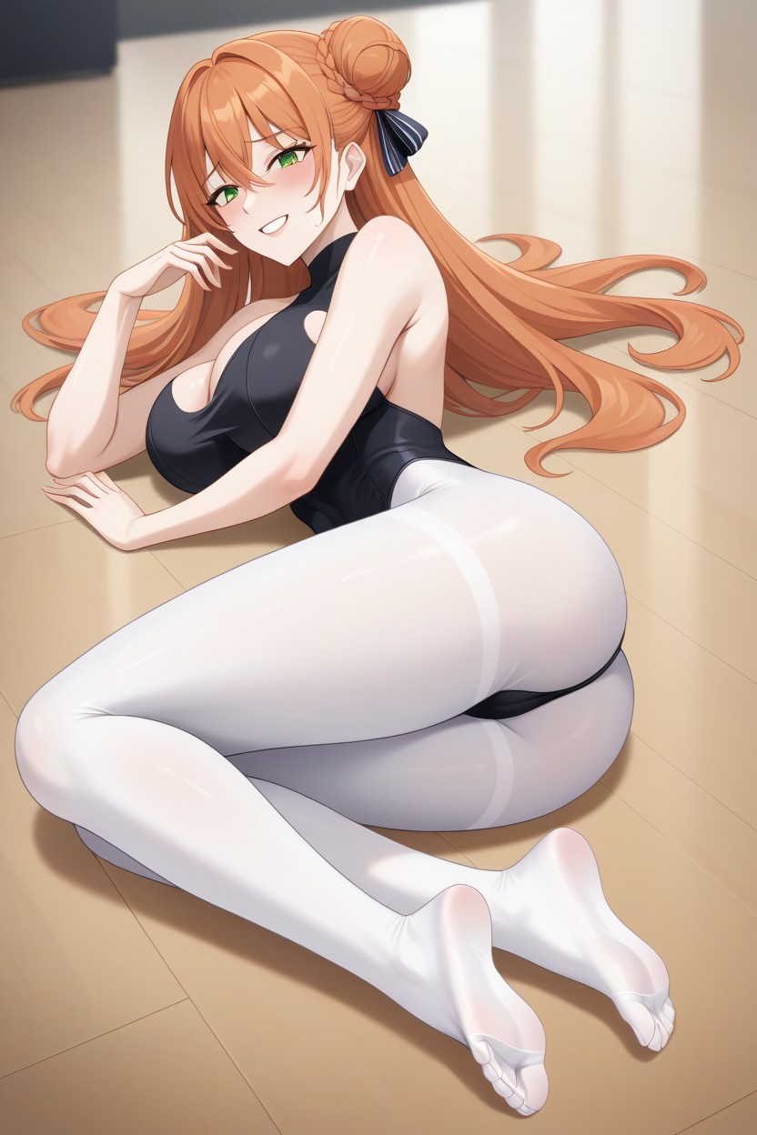 Medium Length Hair In A Bun, Ginger Hair, Naughty Horny Smile Hentai AI Porn