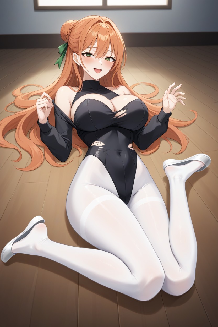 Black Long Sleeve Black Leotard, Pretty Feet And Legs, Kneeling Hentai IA