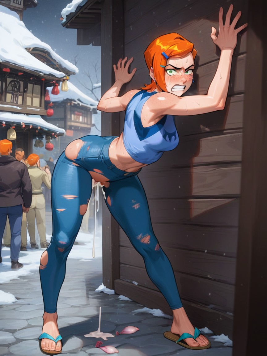Bending Over, Ginger, Used Condom AI Porn