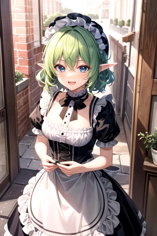 Green Hair, French Maid, Elf Ears AI Porn