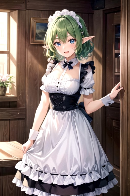 Blue Eyes, Green Hair, Cute AI Porn