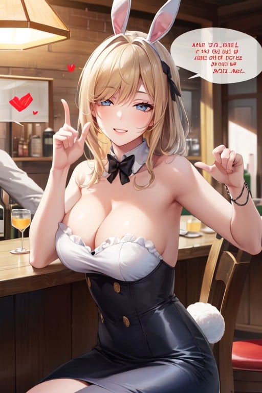 Bunny Costume, A Speech Bubble Reads, Sitting Down AI Porn