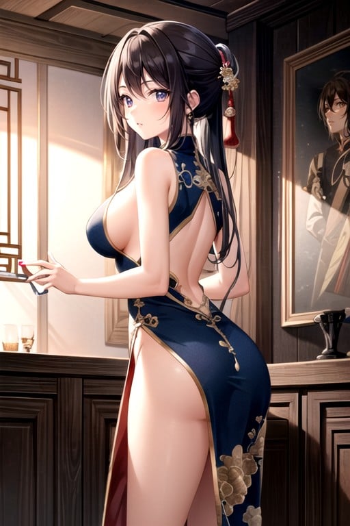 Hanfu Chino, Tetas De Lado, Pechos PequeñosPorno AI