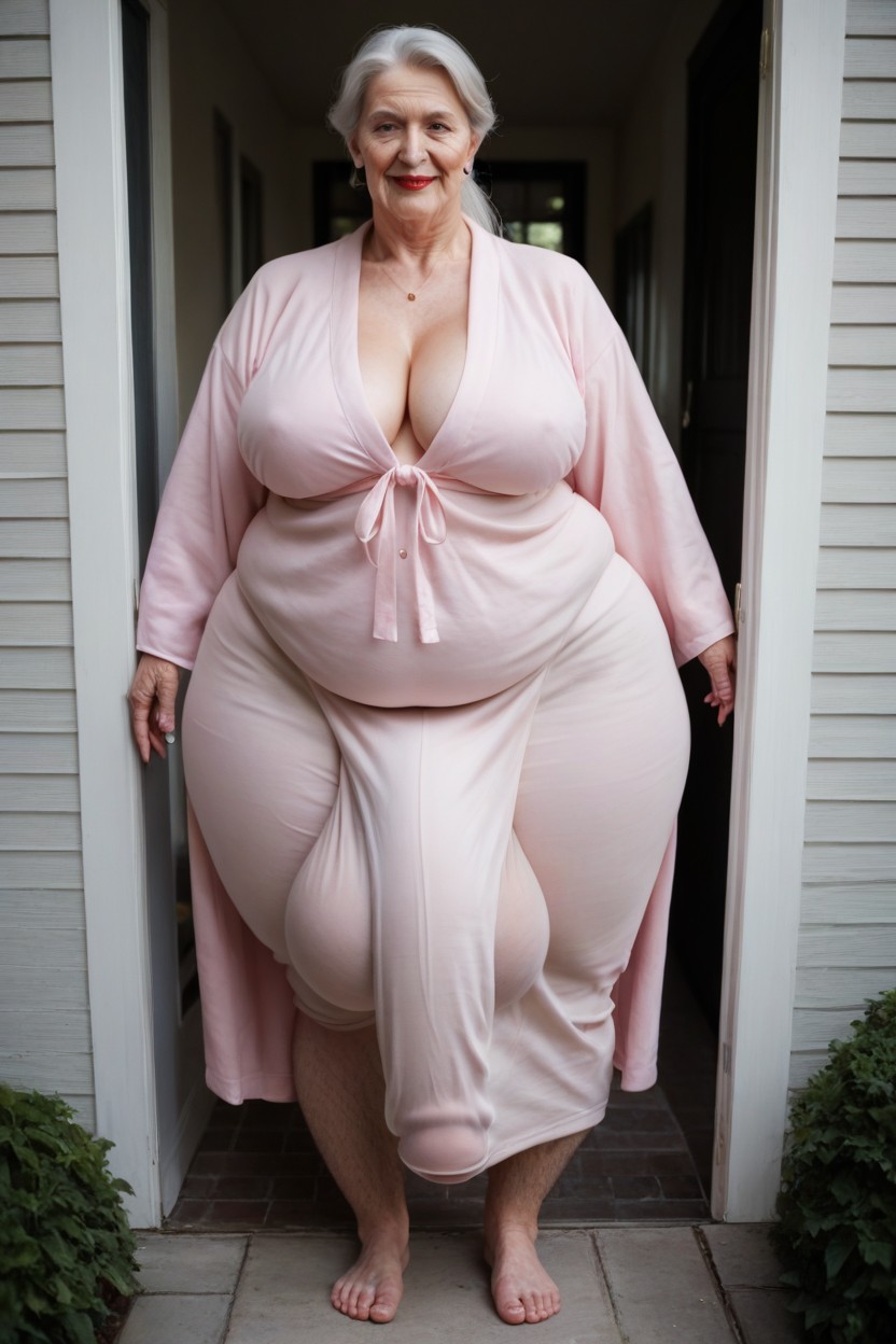 Ponytail, Satan Pink Robe, Pale Skin Shemale AI Porn