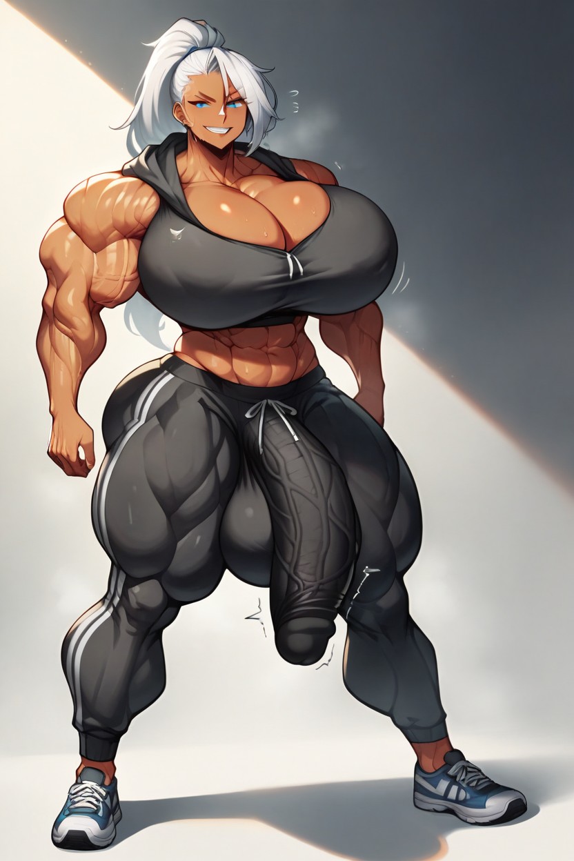 Gigantic, Massive Bulge, Muscular Thighs Pressing The Bulge Outward Shemale AI Porn