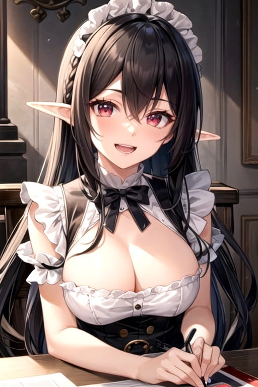 Red Eyes, Black Hair, Elf Ears Hentai AI Porn