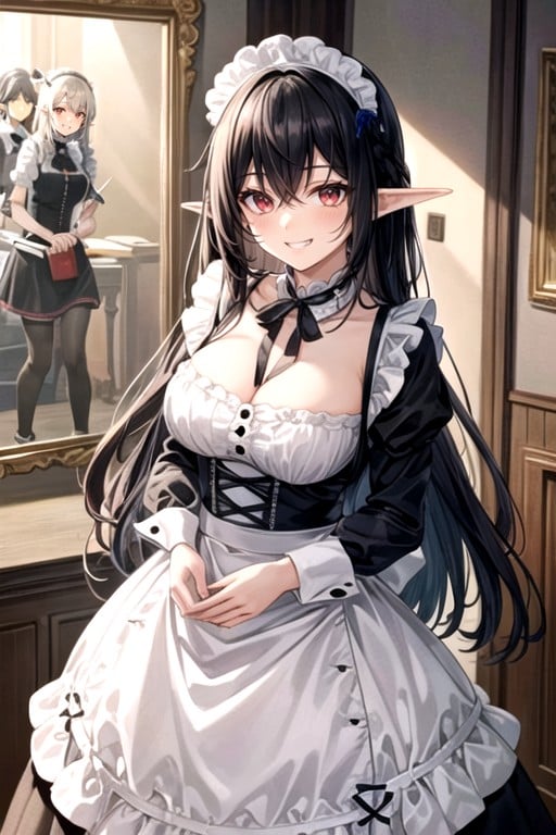 Black Hair, Grinning, French Maid Hentai AI Porn