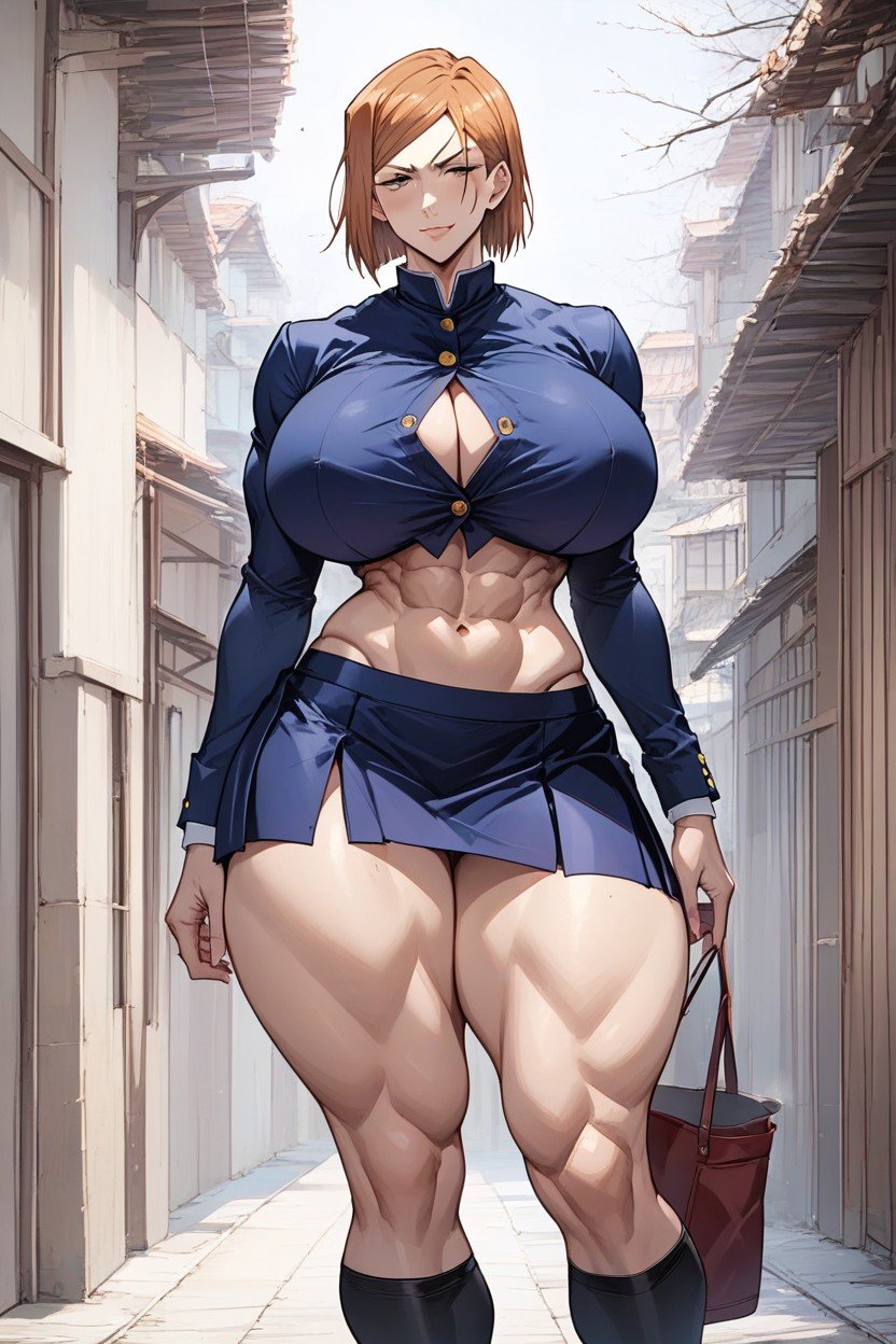 Default Costumetight At Boobs And Assa Dark Blue Gakuran-style Top Buttoned-up And A Matching Skirt That Reaches To Just Above Her Knees, Jujutsu Kaisen, 가슴 확장헨타이 AI 포르노