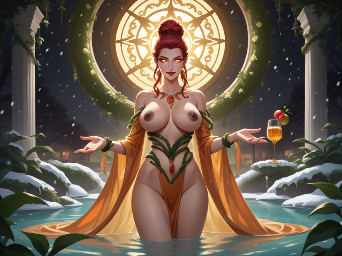 Garden Of Eden Background, Vines Wrapping Around Young Woman, Long Oval Face Hentai AI Porn