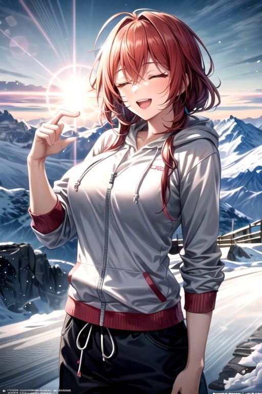 Size, Amicable Karate Practitioner Snowboarding In The Swiss Alps, Bright Red Hair Hentai AI Porn