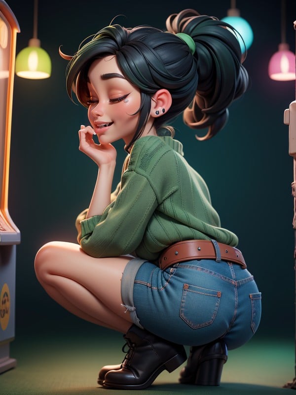 Besar (1 Niño, 1 Niña), Ass Sticking Out, Vanellope Von Schweetz From Wreck-it RalphPorno AI