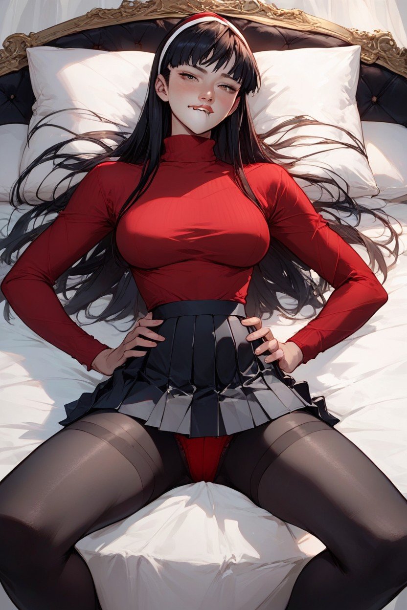 Yukiko Amagi, Red Sweater, 엉덩이에 손 포즈AI 포르노