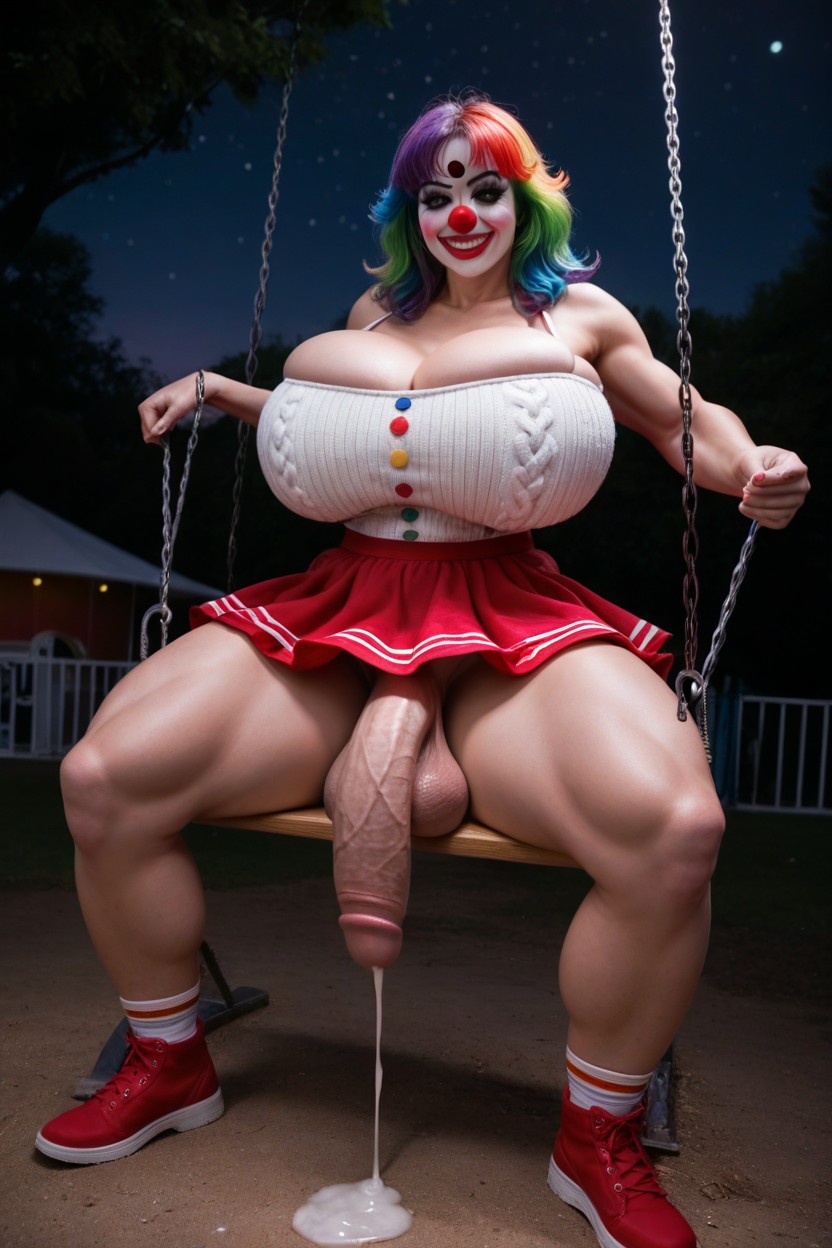 Evil Smile, Skirt, Rainbow Hair Shemale AI Porn
