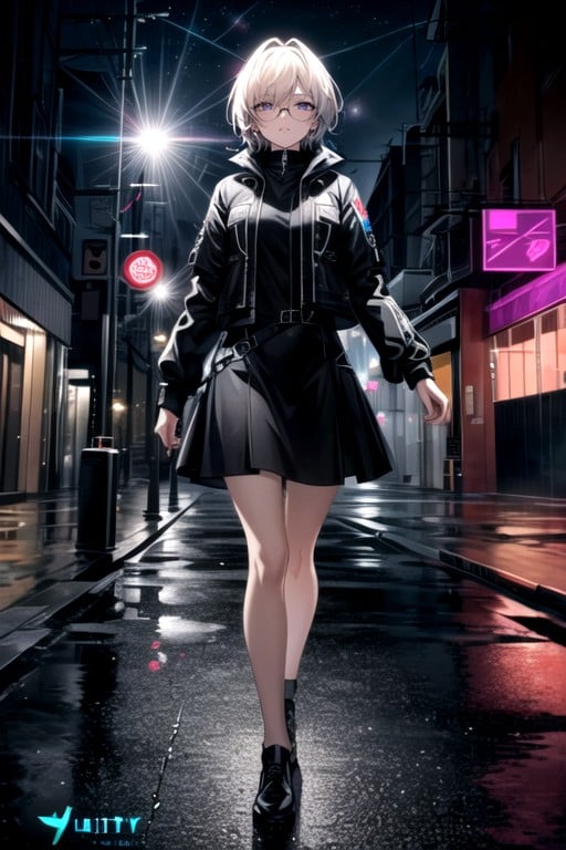 White Hair, Jacket, Cyberpunk City AI Porn