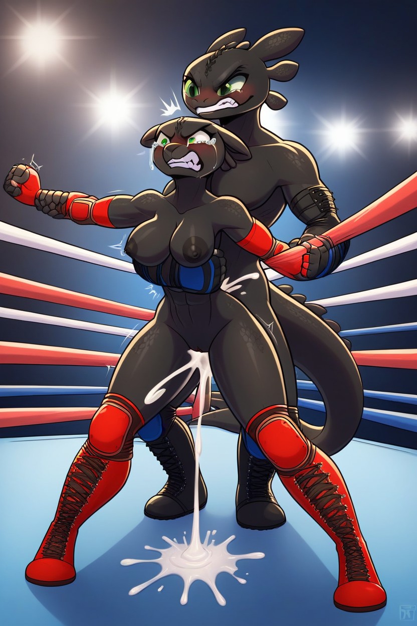 Clenched Teeth, Holding Arm Around Female Neck With Left Arm Arm Chokehold, Green Eyes Furry AI Porn