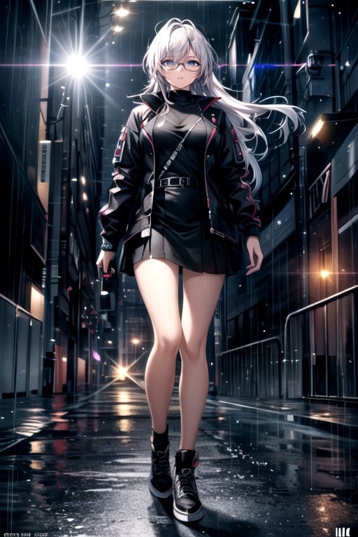 Cyberpunk City, Full Body, White Hair AI Porn