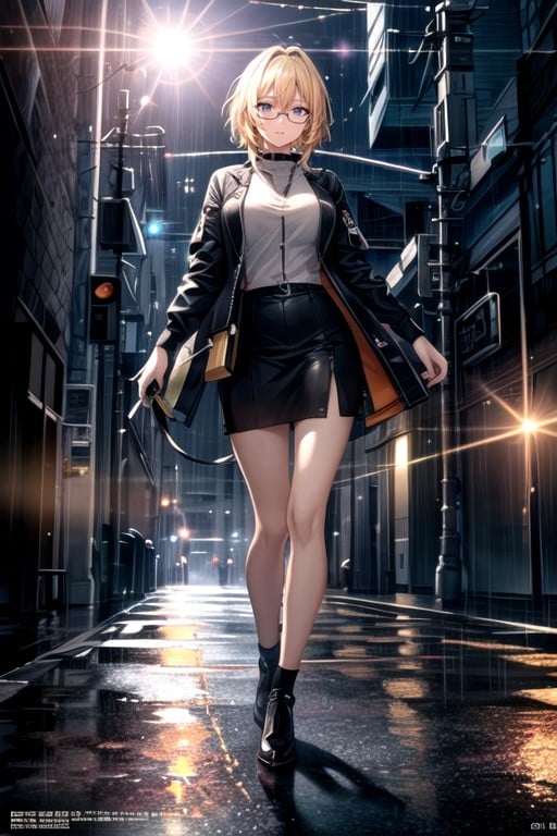 Cyberpunk City, Skirt, Ultra Detailed AI Porn