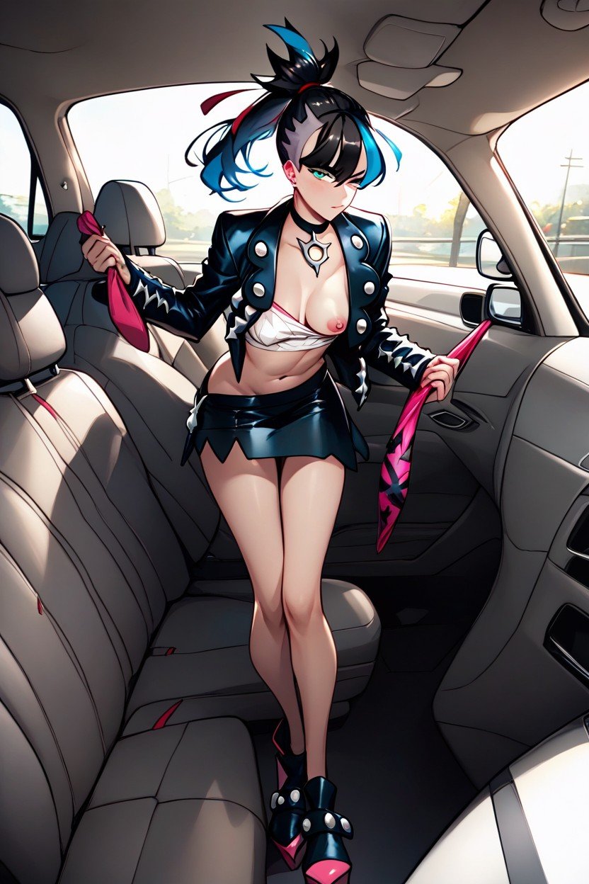 小臀, Knee High Black Platform Shoes Bending Over Car Window From Outside The Carpulling Tube Top To Show One Breast View From Inside A Car Window Seductive Look On Her Face Natural Breasts, Marnie From PokemonAI黃片