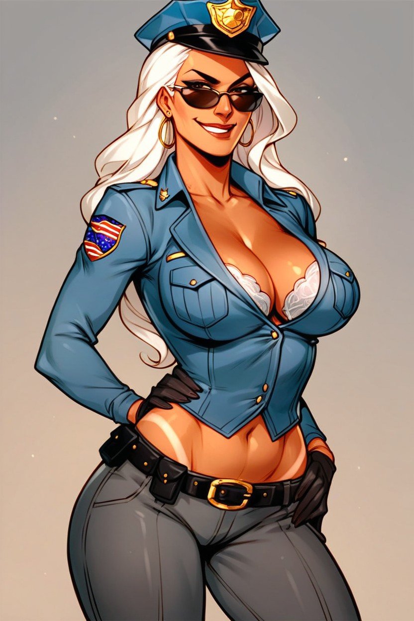 Sunglasses, White Hair, Police Officer AI Porn