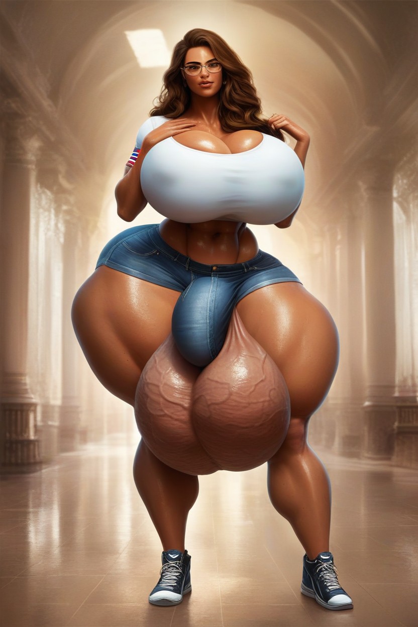 Enormous Testicles, Fit Thick, She Wheres White Clothes Shemale AI Porn