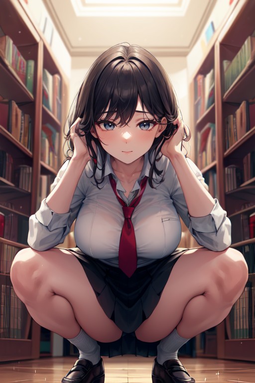 Squatting, Library, Close Up AI Porn