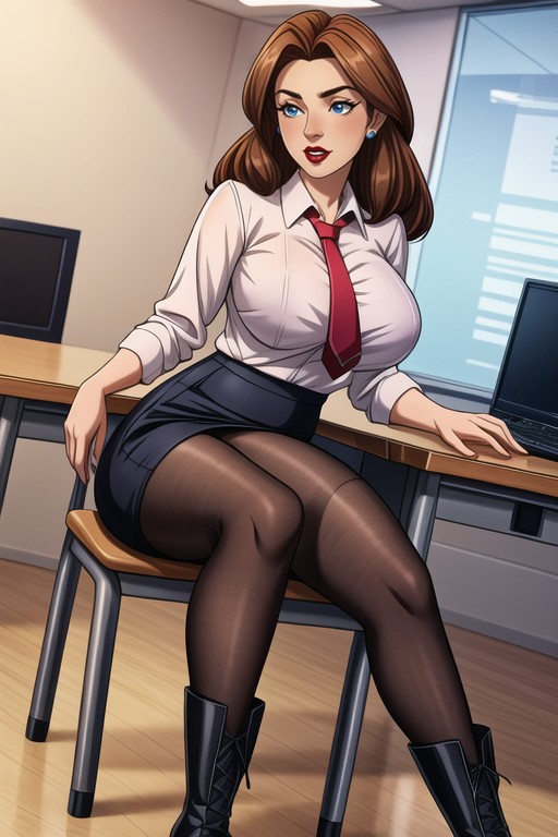 Beautiful Legs, Mary Jane Watson, Camisa De Escritório Hentai IA pornografia