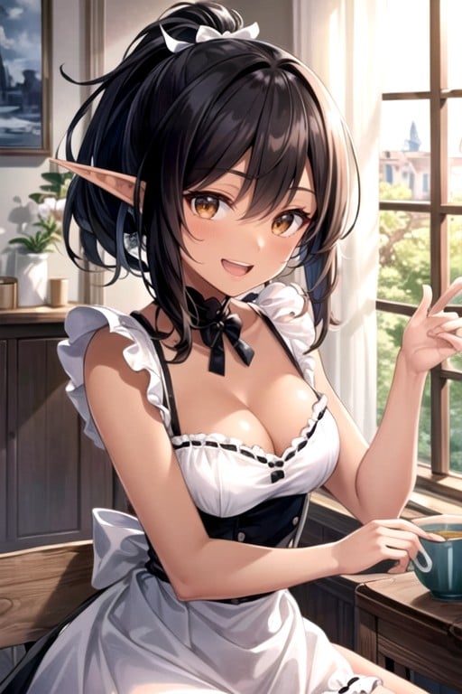 Elf Ears, Black Hair, Cute AI Porn