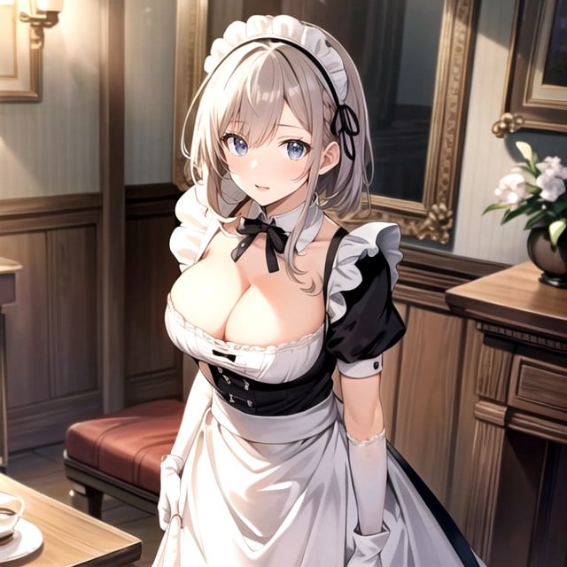 Cleavage, Arms Together, White Hair Hentai AI Porn