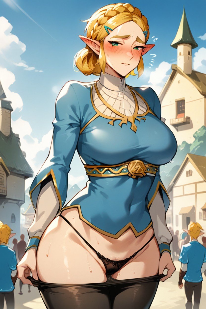 Removing Panties, Blush, Castle Town AI Porn