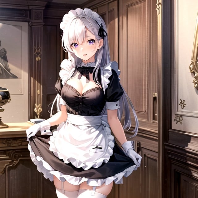 Criada Francesa, White Long Hair, White Elbow-glovesPorno AI Hentai