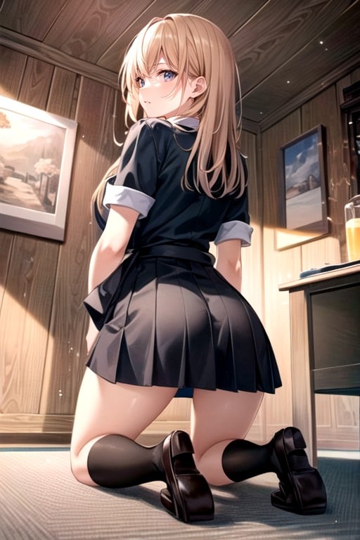 Underpants, School Uniform, Kneeling Hentai AI Porn