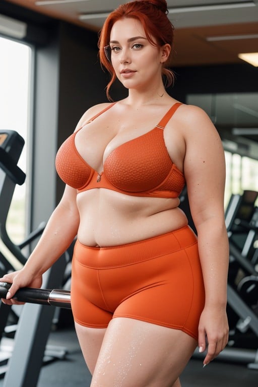 Walking Pose At Gym, Full Body Shot, Saggy Boobs Pornografia de IA