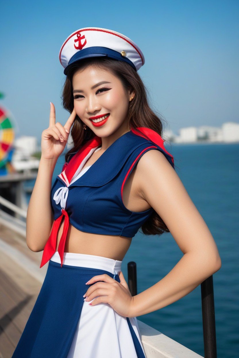 Sailor Uniform, Vietnamese, Raising Middle Finger AI Porn