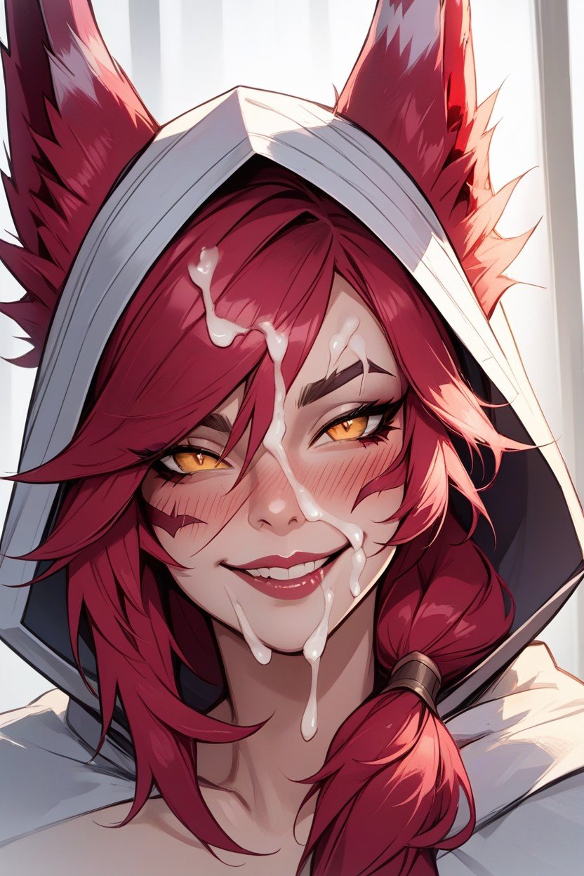 正面视图, Massive Cum On Face, Xayah League Of LegendsAI黄漫