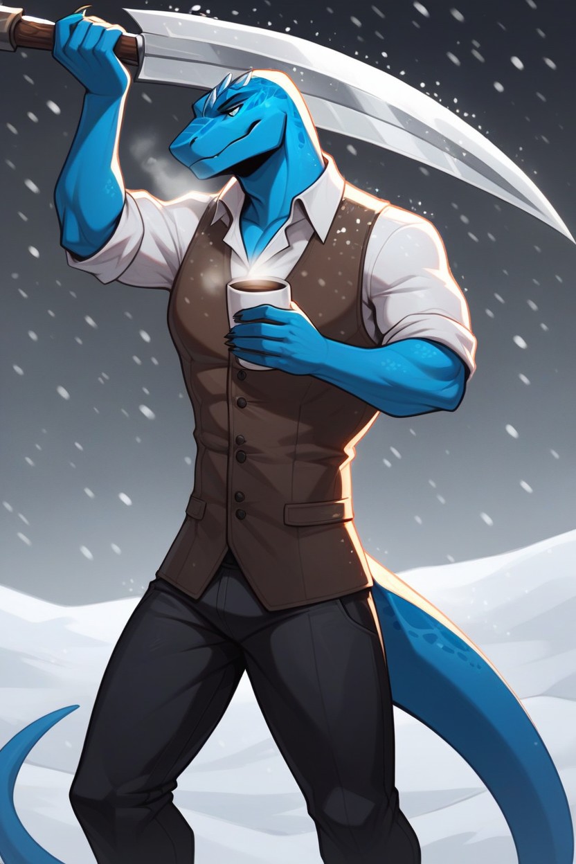 Snow, Blue Hour, 1 Person Furry AI Porn