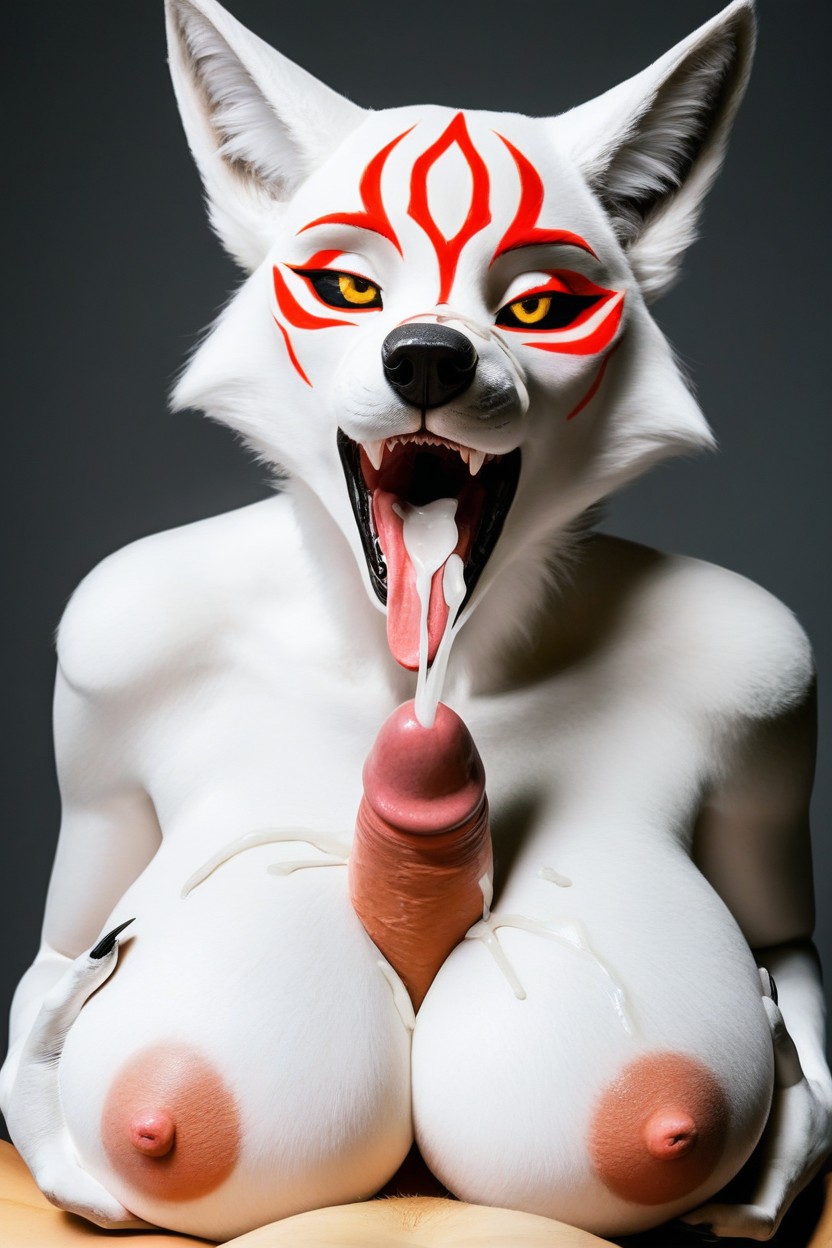 Hyper Realistic, A Lot Of Cum On Tongue, Realistic Sperm Furry AI Porn