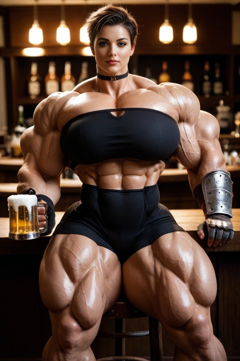 Wide Hips, Armored Gloves, Muscular Travesti IA Pornô