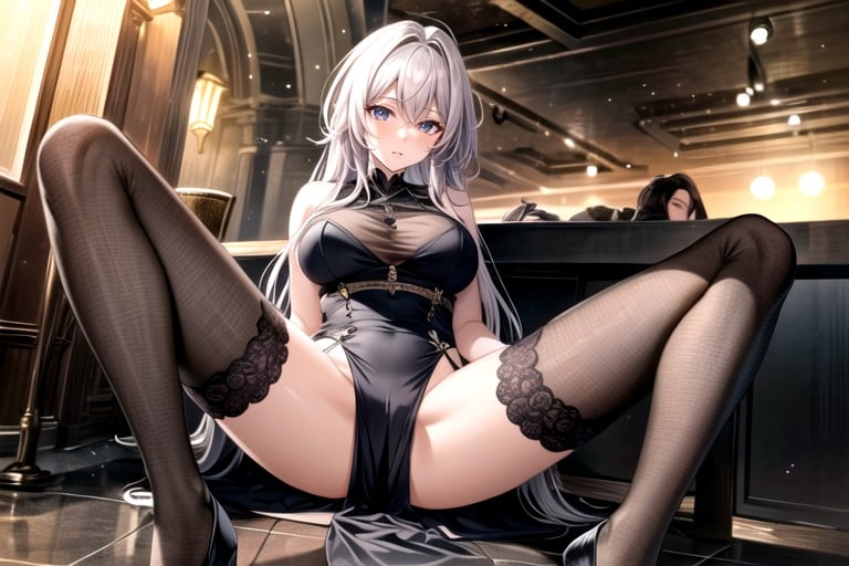 Add Detail, Silk Dress, Sitting Down Legs Spread Hentai AI Porn