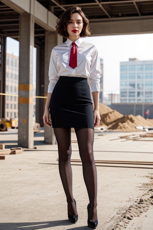 Wearing White Shirt, Full Body View, Having Red Lipstick Pornografia de IA