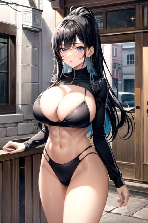 Rounded Breast, Black Hair, Fit AI Porn