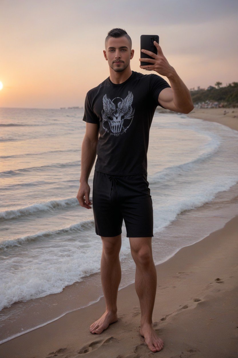 Selfie, フランス人, Beach In Background SunsetAIポルノ