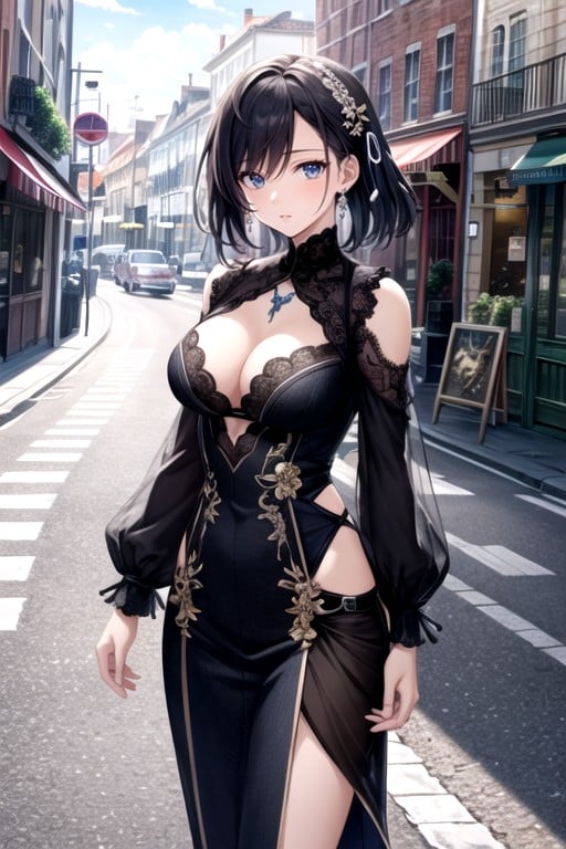 Wear Traditinal Cloth, The Young Woman Stand On The RoadPorno AI