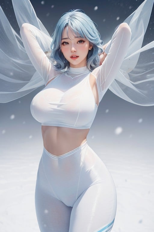 Leggings, Snowing, Light Blue Hair AI Porn