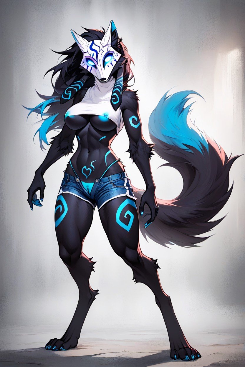 White Masquerade Mask, Kindredwolf, UnderboobPorno AI Furry