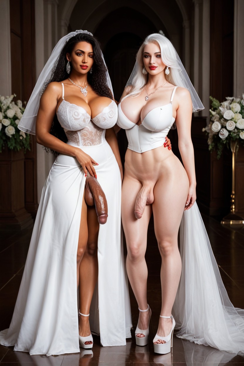 Pale Skin, Mixed Color Two Color White Hair, Gigantic Diamond Ring Shemale AI Porn