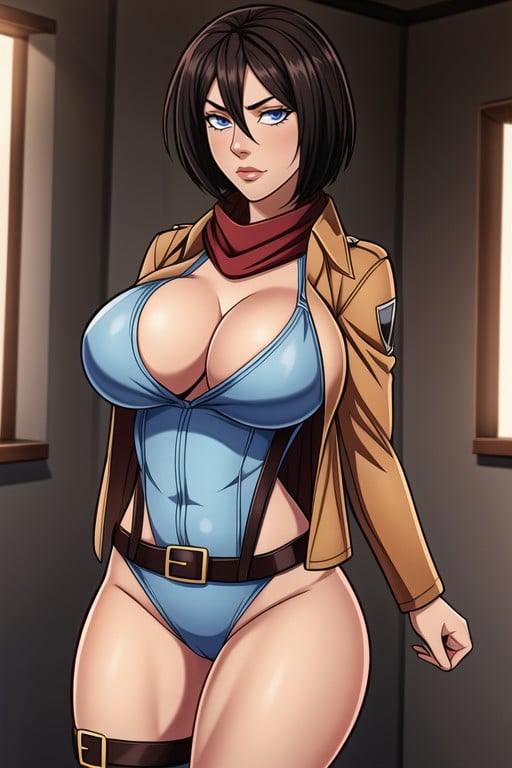 Arms Crossed, School Swim Suit, Mikasa Ackerman Hentai AI Porn