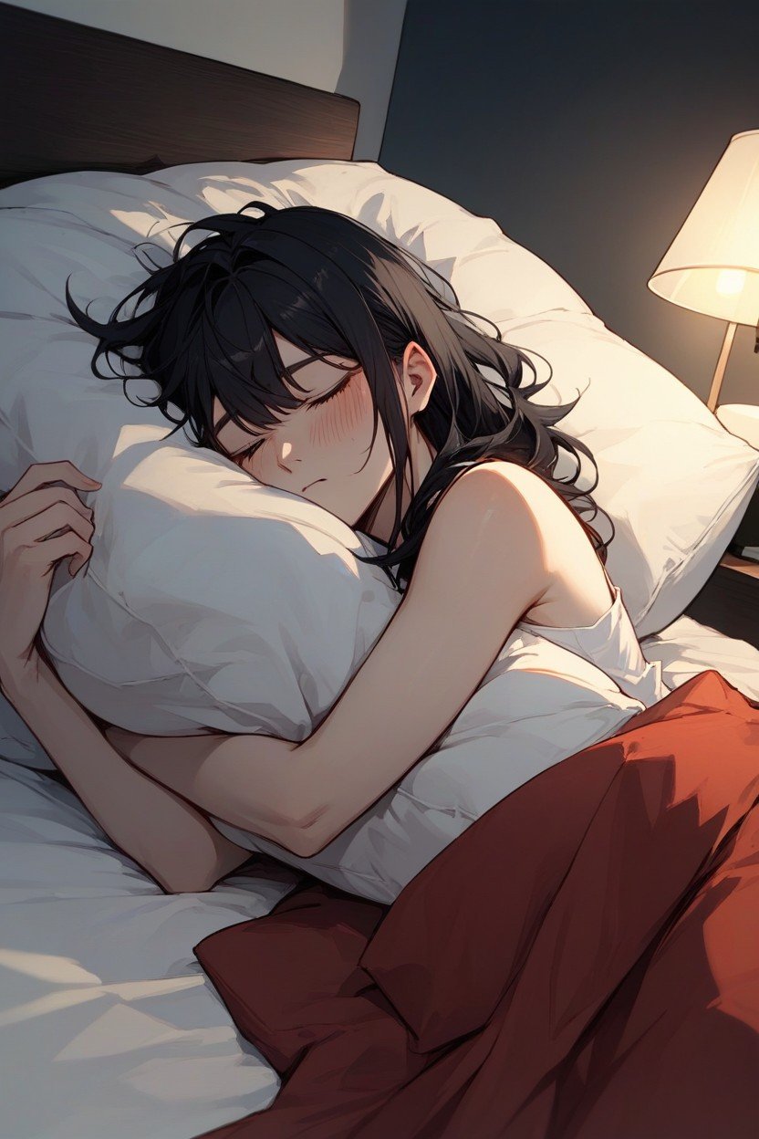 Laying On Bed, Black Hair, Young WomanAI黃片