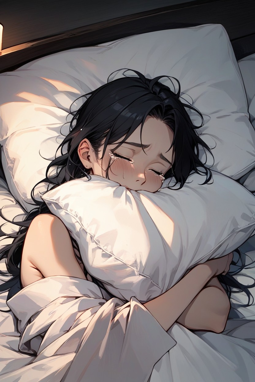 Black Hair, Laying On Bed, NightAI黄漫