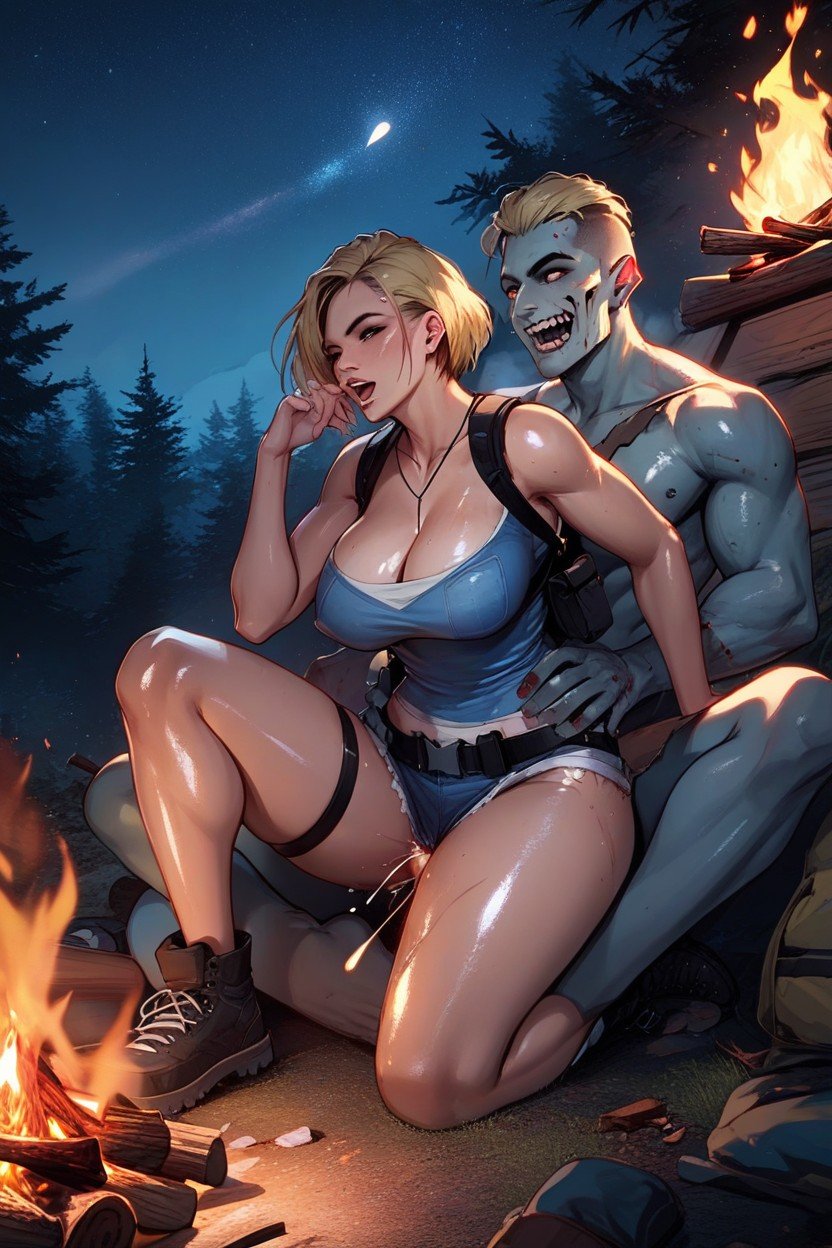 Fucked By Zombie Man, Campfire, Jill Valentine AI Porn